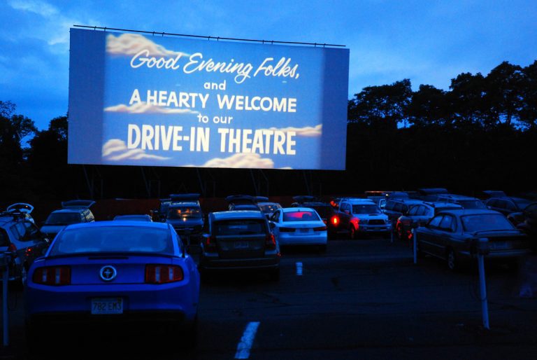 Wellfleet, MA, USA July 8, 2009 The Wellfleet Drive In welcomes its guests to their outdoor theater before the start of their feature movie
