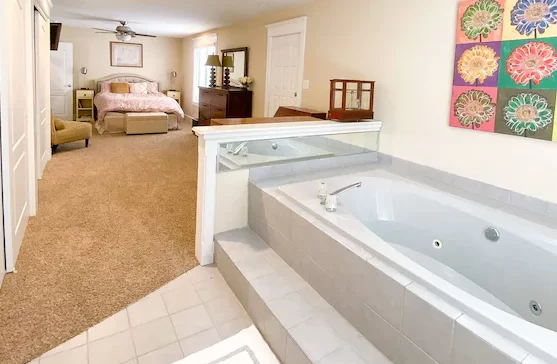renovated home with jacuzzi in room