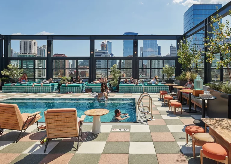 Hoxton Hotel Chicago rooftop pool and sun loungers