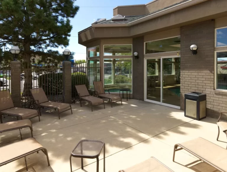 Crystal Inn Hotel & Suites Salt Lake City patio with sun loungers