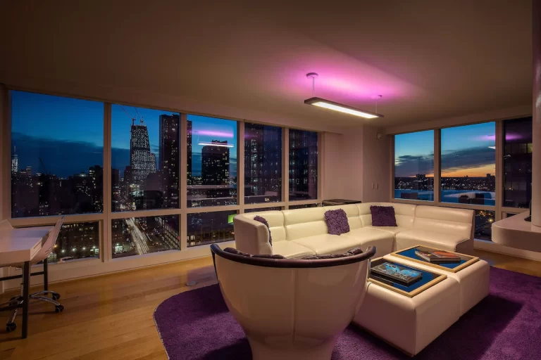 YOTEL New York Times Square Suite's Living area with city views